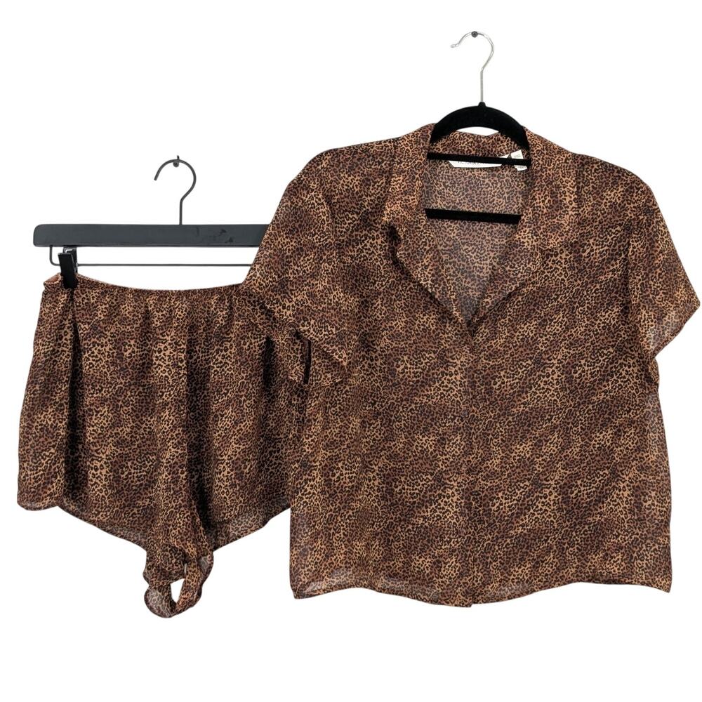 Vintage 90s Victoria's Secret Sheer Cheetah Print Sleep Set Shorts and Top Large